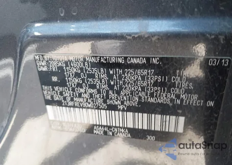 2013 Toyota Rav4 Xle из США, поврежденный, VIN 2T3RFREV9DW027505